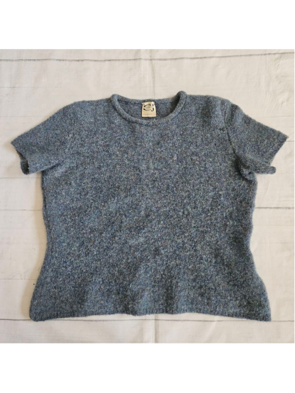 Vintage Cavalli Jeans Wool Blend Baby Tee Sweater Heathered Blue Gray Italy